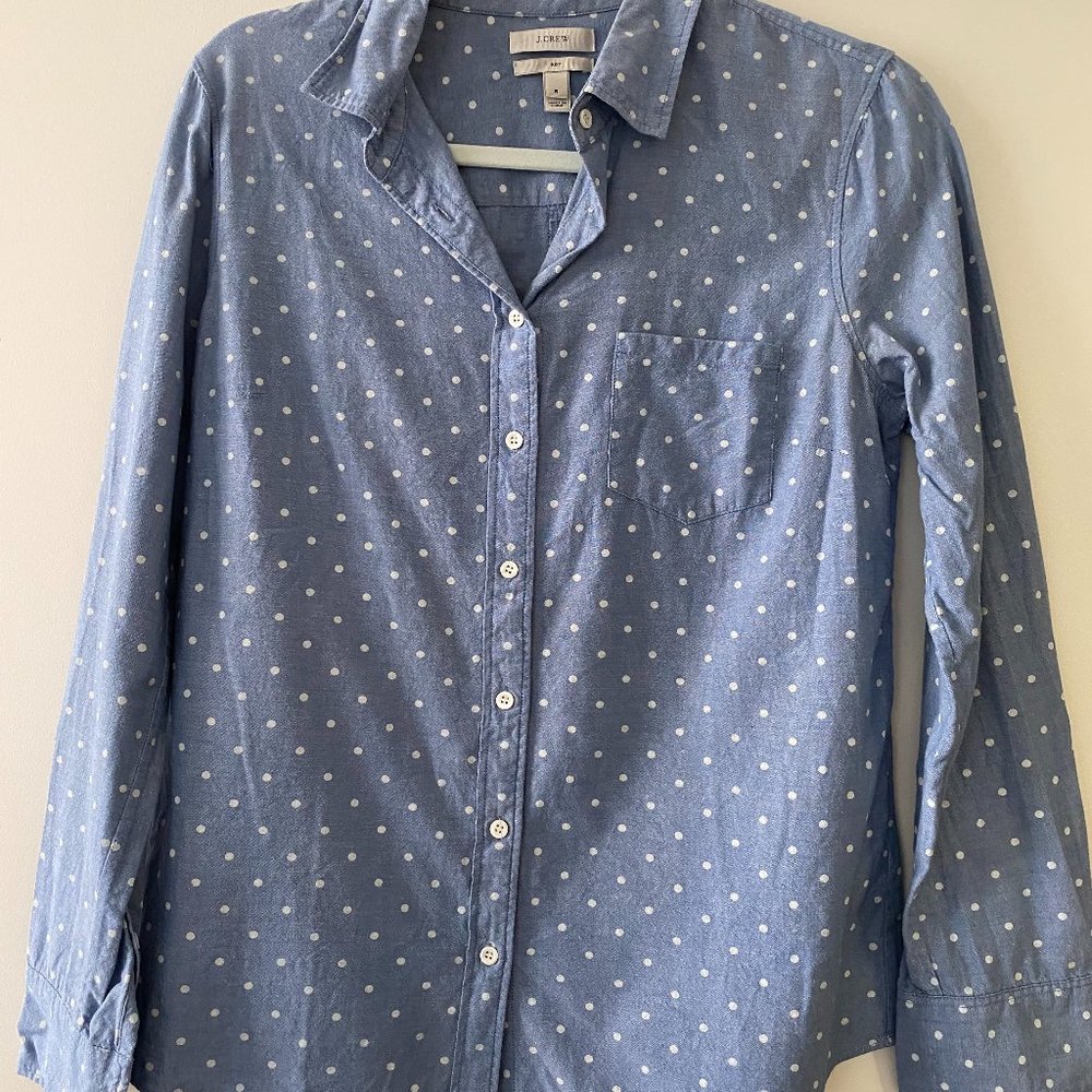 J. Crew Chambray Button Down With Polka Dots - image 1